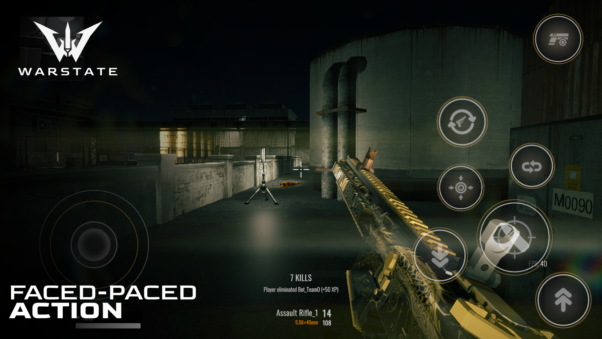 Fast-paced first-person gameplay on an industrial map